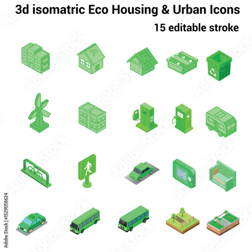 3D Isometric Sustainable City & Eco Urban Icons Set