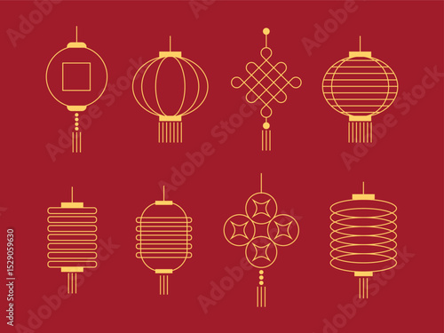 Happy Chinese New Year Lanterns. Asian Lunar New Year holiday decoration vector.