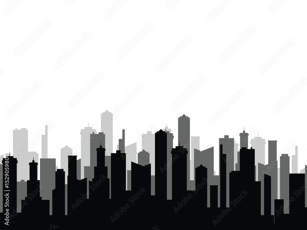 Black and white city silhouette background vector. Black and white city silhouette background vector.