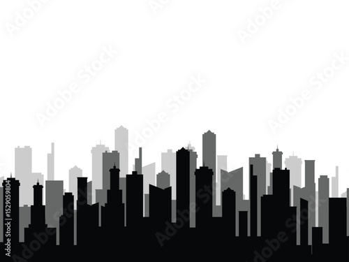 Black and white city silhouette background vector.