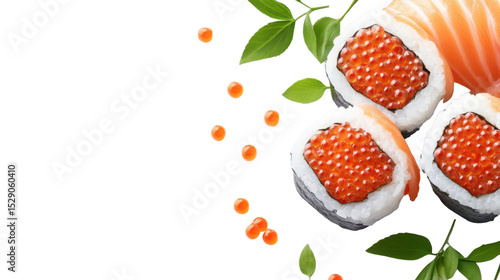 Realistic Sushi with Red Caviar on White Background – Gourmet Japanese Cuisine Concept for Food, Seafood, and Culinary Design Projects