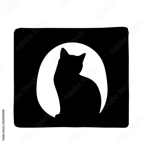 Silhouette of cat in cube-shaped felt house, hideaway pet shelter concept