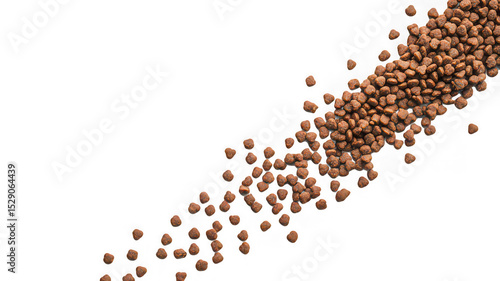 Dry pet food kibble scattered transparency background, isolated