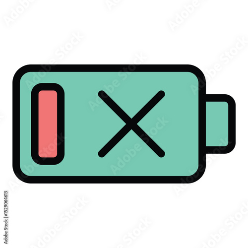 Low battery icon flat line style illustration representing power depletion and device status, suitable for technology, electronics, and energy-related projects