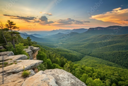 Sunset over appalachian mountains from a rocky overlook