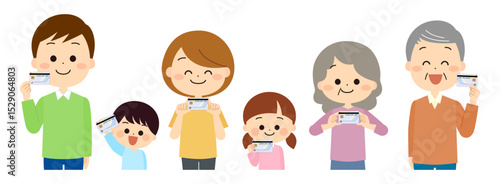 マイナンバーカードを手に持つ人々