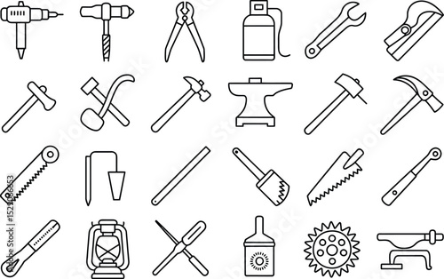 Blacksmithing tools outline collection variety of hand tools equipment