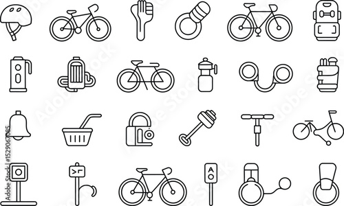 Bicycle line icons set collection cycling equipment and accessories linear design