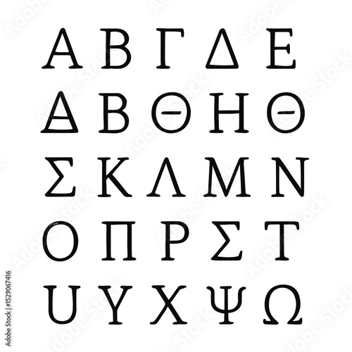 Greek alphabet letters displayed in a structured grid format
