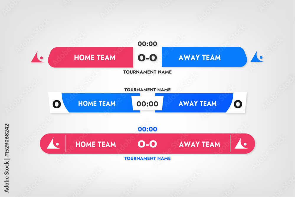 Fototapeta premium set of red and blue banners for sports broadcasts of football on TV