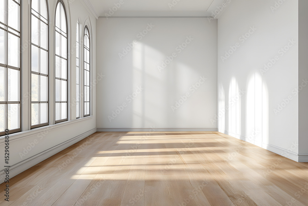 Obraz premium Interior with light wall and wooden floor