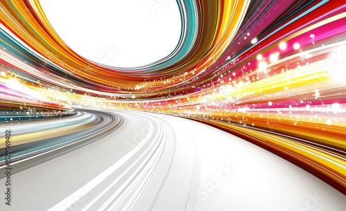 Abstract tunnel of swirling colorful lines and light streaks