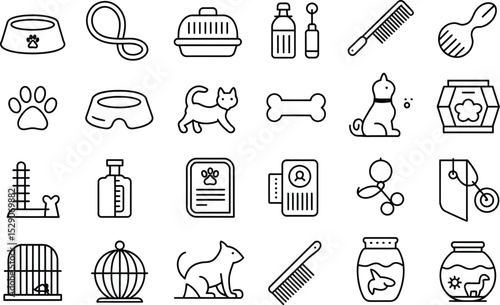 Pet shop line icons set pet care and accessories outline