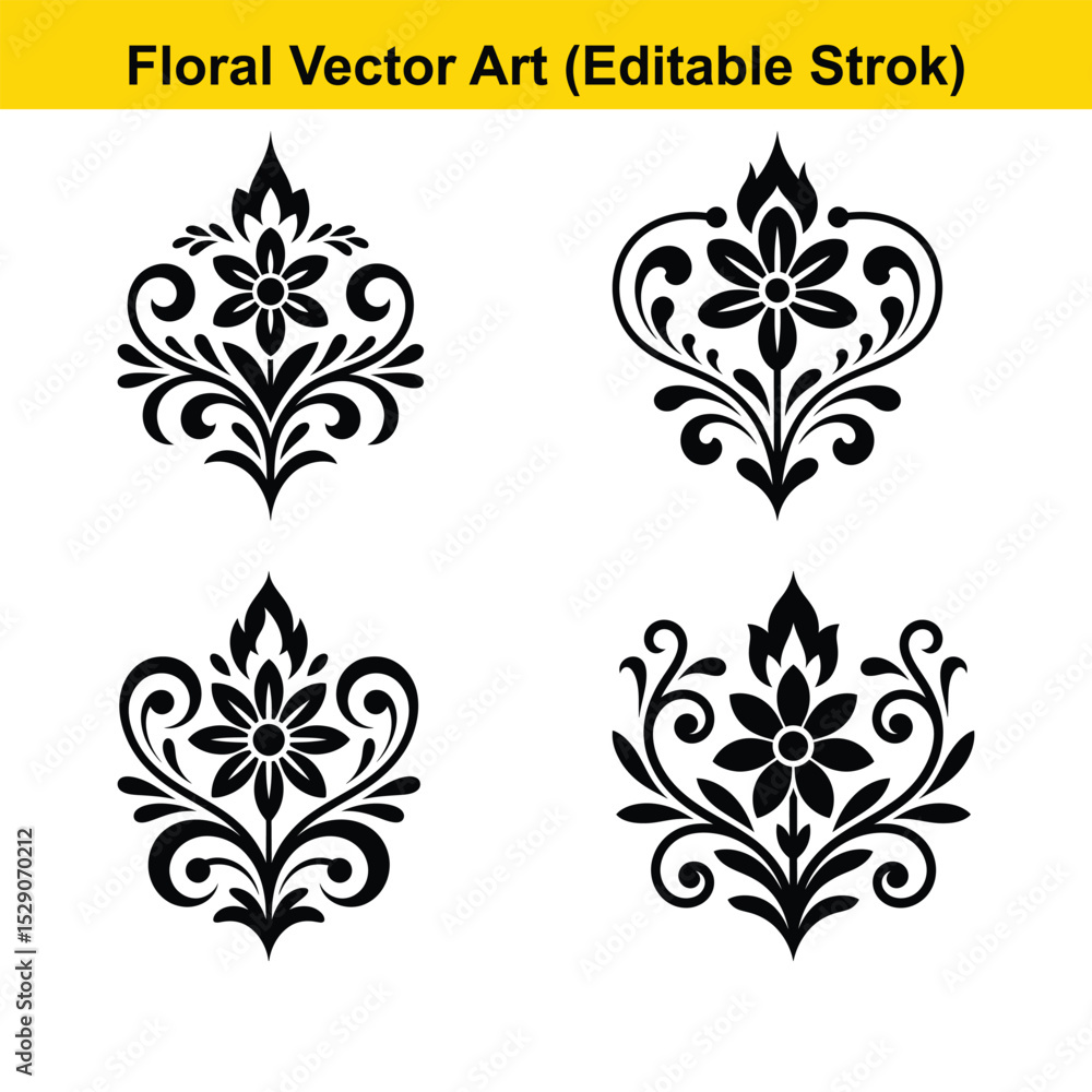 Floral Vector Art Set | Editable Stroke Decorative Flower Design Elements. floral, vector, art, decorative, flower, design, elements, ornament Floral Vector Art Set | Editable Stroke Decorative Flower Design Elements. floral, vector, art, decorative, flower, design, elements, ornament
