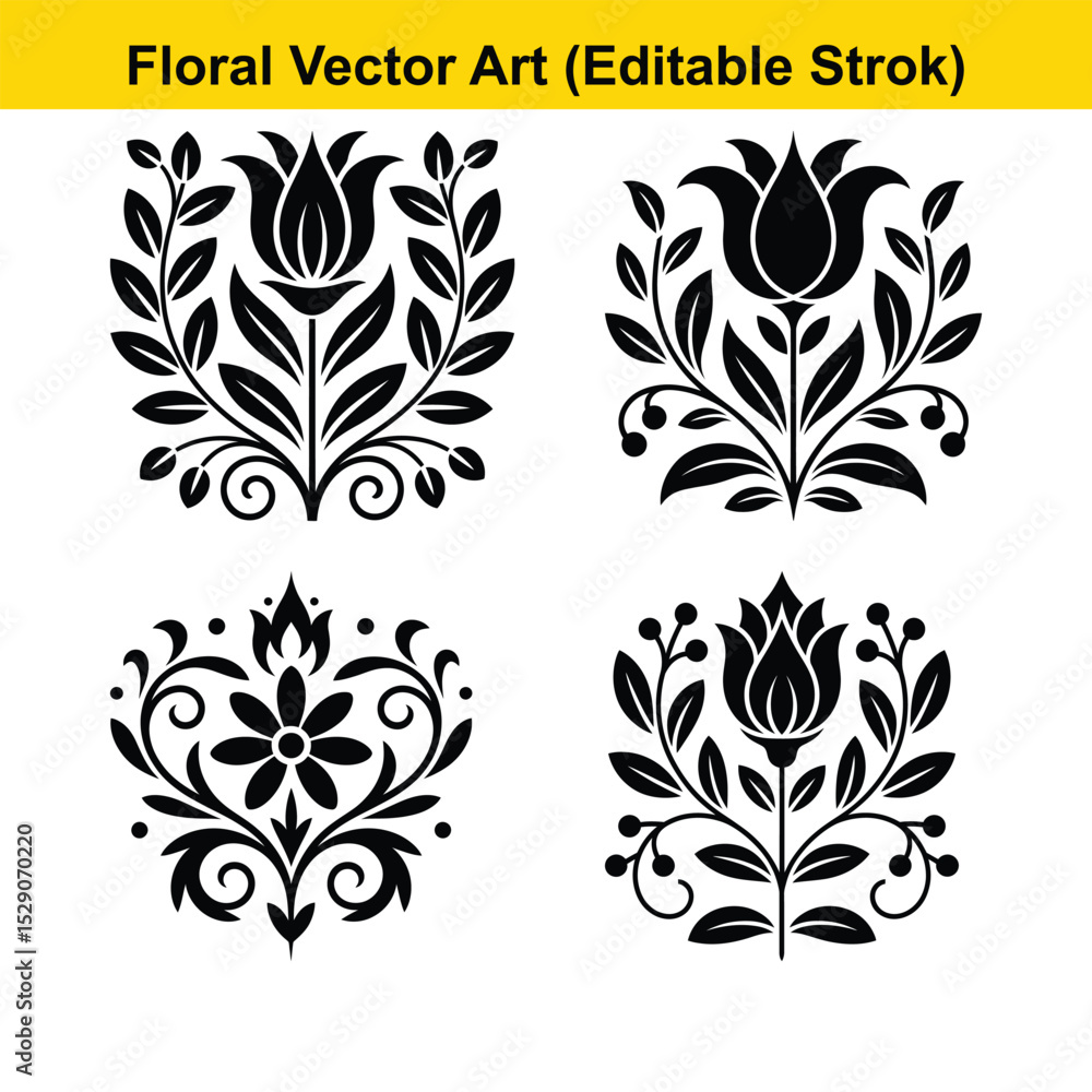 Floral Vector Art Set | Editable Stroke Decorative Flower Design Elements. floral, vector, art, decorative, flower, design, elements, ornament Floral Vector Art Set | Editable Stroke Decorative Flower Design Elements. floral, vector, art, decorative, flower, design, elements, ornament