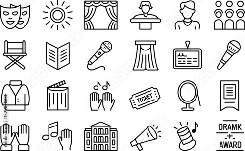 Theater and performing arts outline icon set artistic performance outline icons