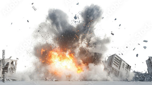 Vibrant fiery explosion ignites the night sky with intense smoke and burning debris