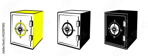 Safe box icon in colorful and monochrome designs, storage and securuty symbol
