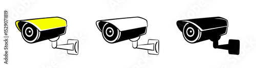 Security camera icon in colorful and monochrome designs, technology and securuty concept	