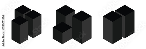 cube icon symbol with three blocks. cubic building icon, three sugar cubes icon - block chain logo icon for website design and mobile, app icon. Eps 10.