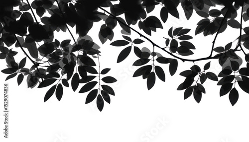 Black and white seamless floral pattern with tree branches and leaves creates a decorative nature illustration