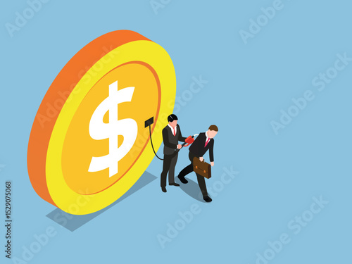 Financial Drain: Businessman Pumping Money Away from Another