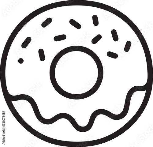 Black and White Donut Icon with Sprinkles and Wavy Frosting Design Element simple black white