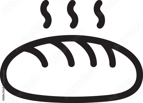 Simple Black and White Icon of a Loaf of Freshly Baked Bread with Steam minimalist