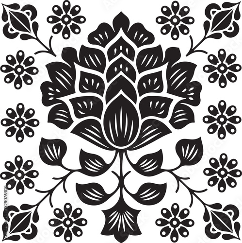 Seamless pattern with flowers, Iranian Art Motif Design vector, simple, and black and white