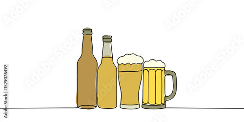 continuous line drawing of variety beer celebration decoration vector illustration