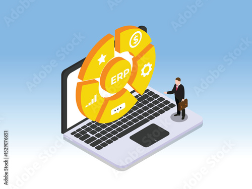 Enterprise Resource Planning System on Laptop Isometric