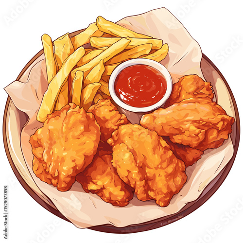 Basket of Chicken Nuggets and Fries with Ketchup