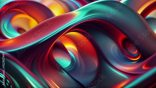 Abstract bright colorful background with swirling and wavy pattern of red, orange, green and blue shades. Loop animation, seamless and endless footage.
