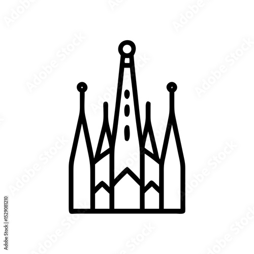 Sagrada Familia church icon. Detailed line art illustration of Sagrada Familia basilica. This architectural landmark icon is perfect for travel guides, brochures, and tourism websites.