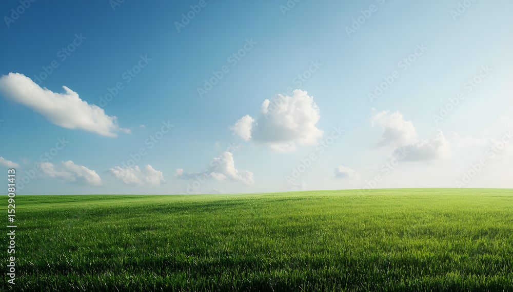 Green grass field with sky extending into empty space Green grass field with sky extending into empty space
