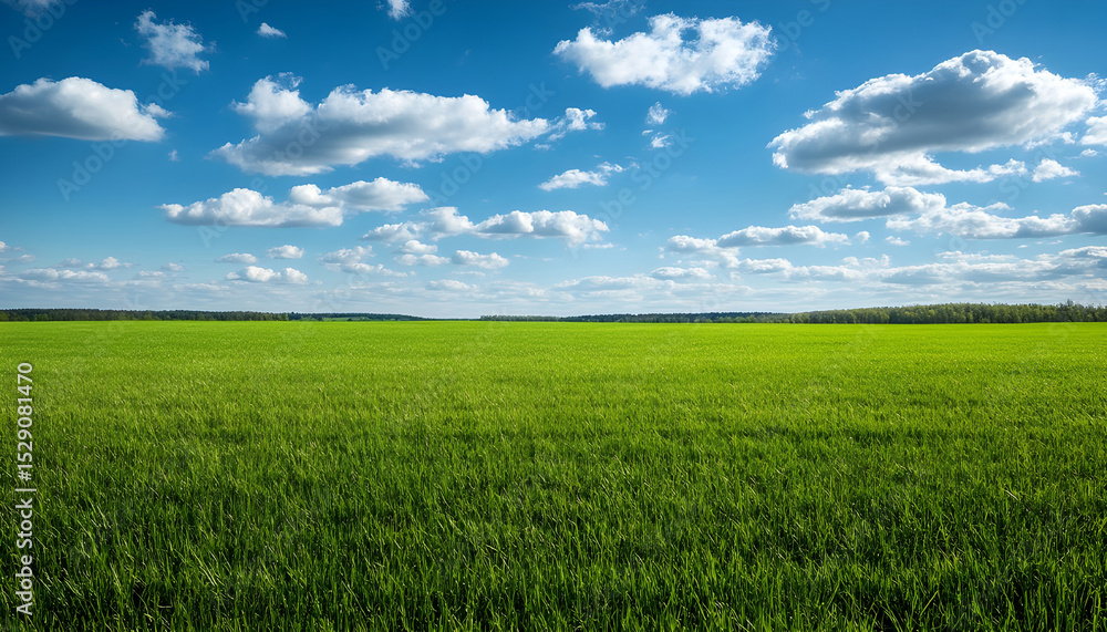 Green grass field with sky extending into empty space Green grass field with sky extending into empty space