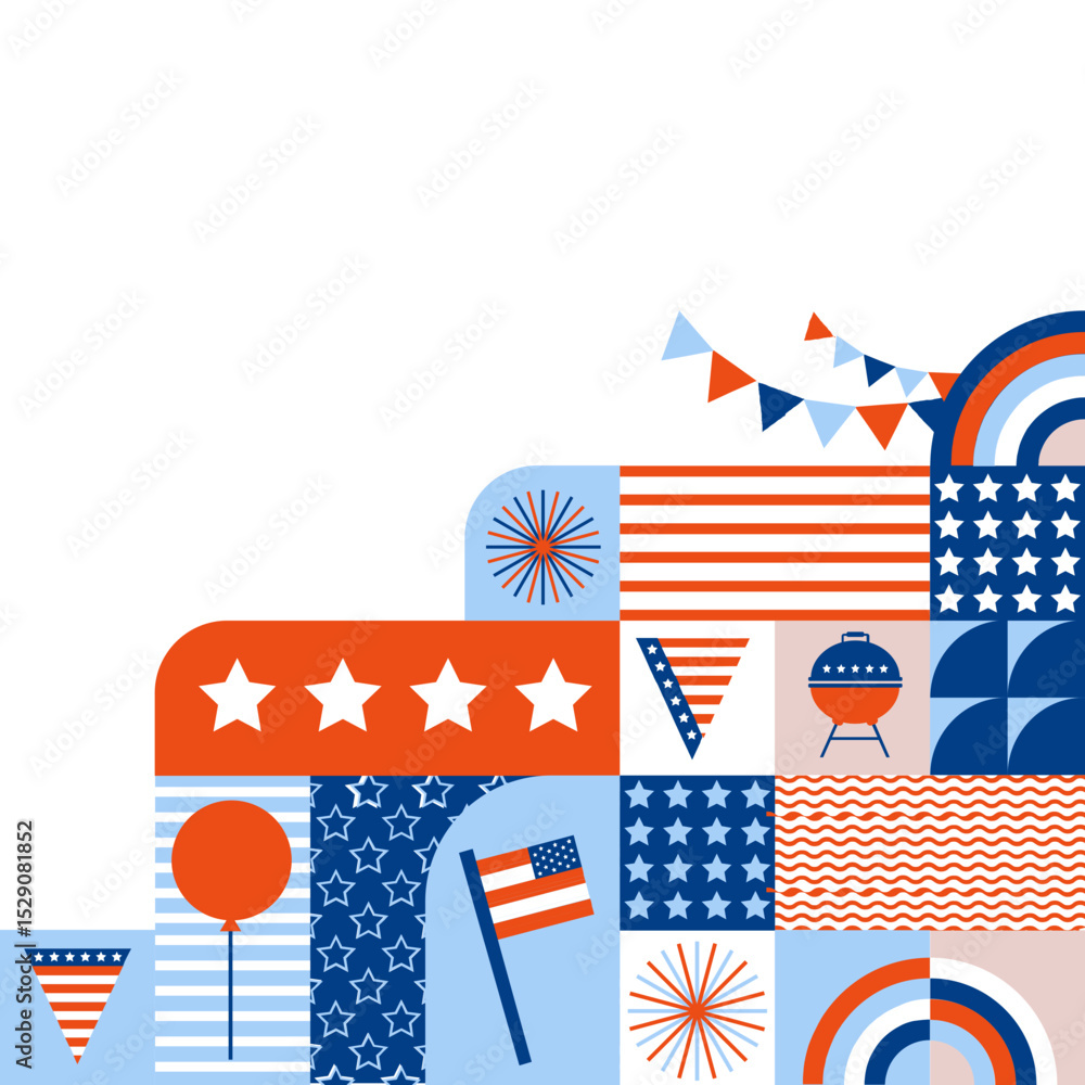 Obraz premium patriotic design with American flag and icons. modern geometric corner banner