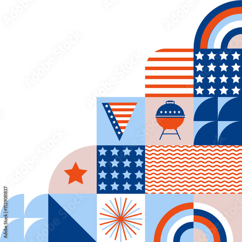 patriotic design with American flag and icons. modern geometric corner banner