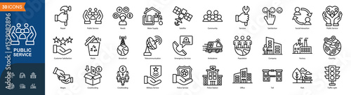 Public Service icon collection line style, Repair, Public Service, Needs, Water Supply, Satellite, Community, Services, Vector illustration