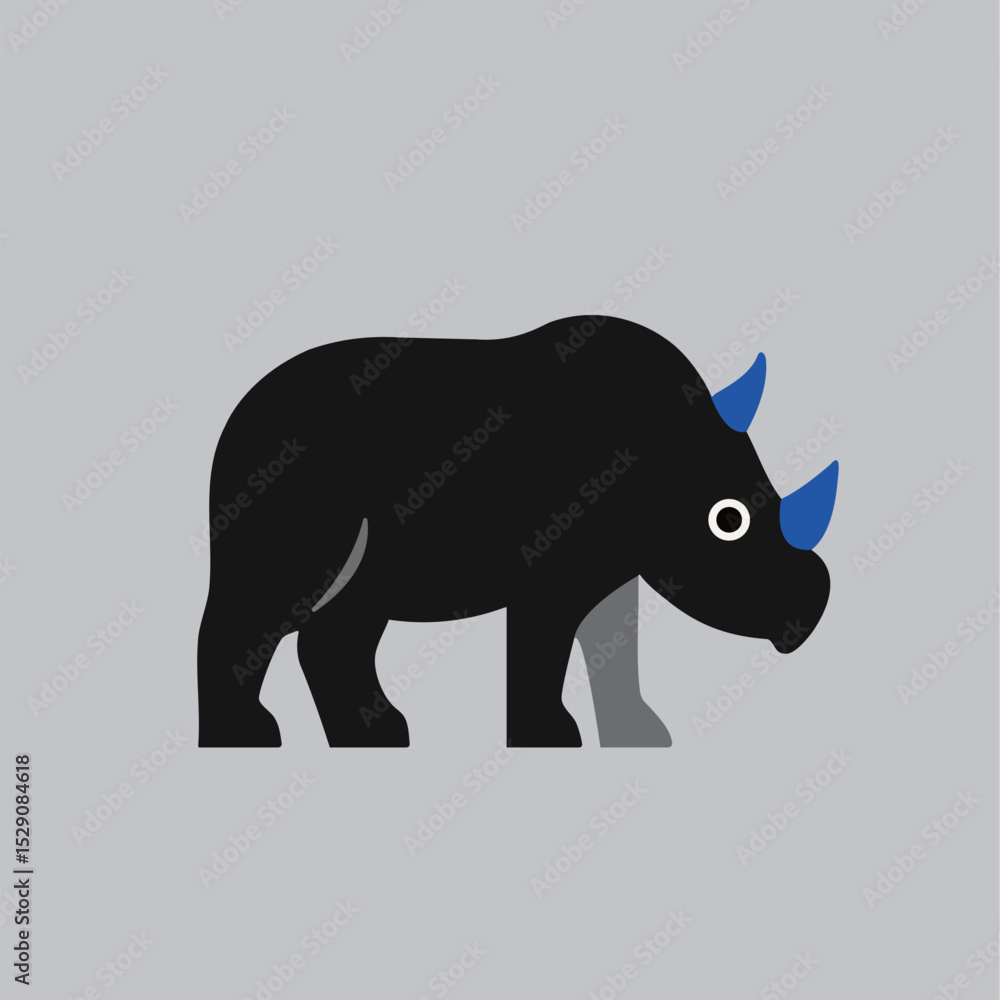 Obraz premium Cute vector rhinoceros with big eyes, simple design, great for kids' projects and decor.