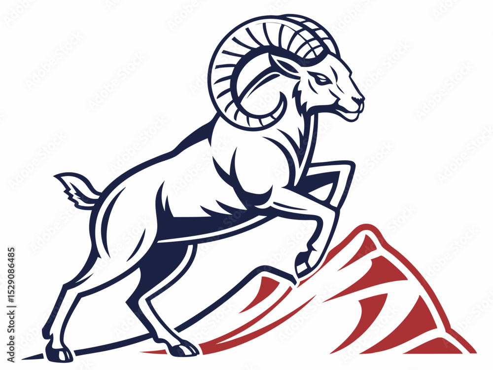 Fototapeta premium Powerful ram atop a mountain, showcasing strength and ambition.