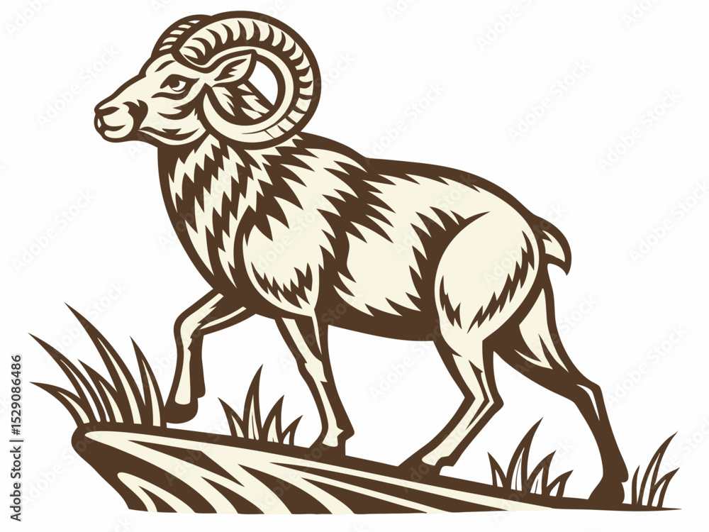 Fototapeta premium Powerful ram atop a mountain, showcasing strength and ambition.