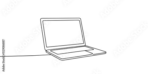 One line drawing of laptop gadget, continuous single line drawing of laptop computer, line art vector illustration, Simple abstract laptop line art drawing