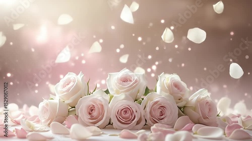 White and Pink Rose Petals Falling - Romantic Background for Weddings, Love Messages, Memorials, Relaxation & Anniversaries