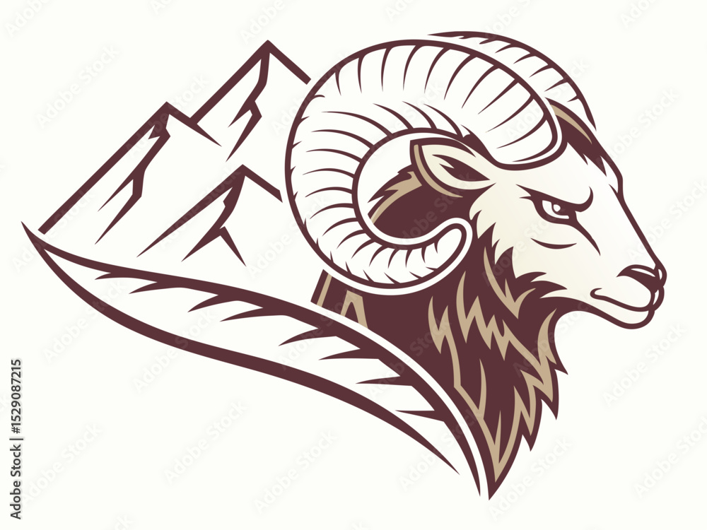 Fototapeta premium Powerful ram atop a mountain, showcasing strength and ambition.