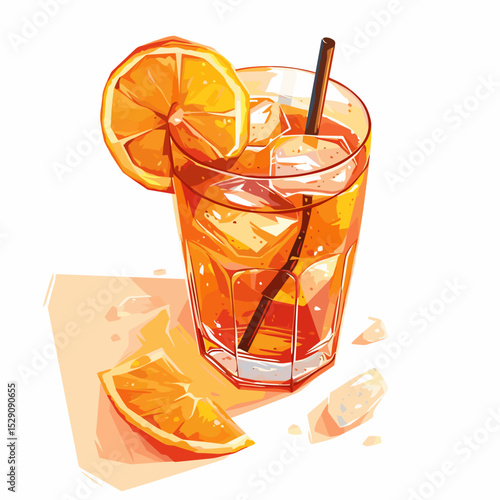 Aperol Spritz Cocktail with Orange Slice and Ice