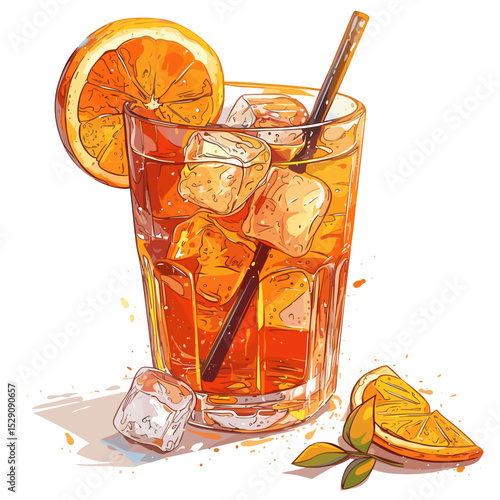 Aperol Spritz Cocktail with Orange Slice and Ice