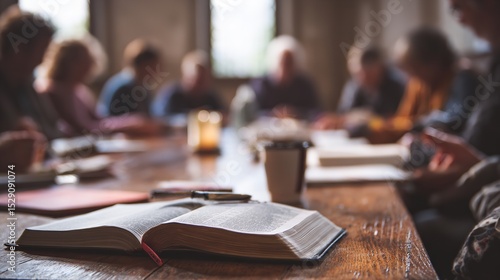 Bible study group meeting church community christian fellowship open book discussion and prayer gathering