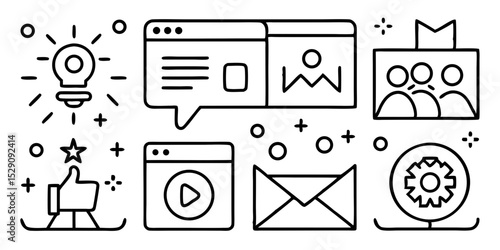 Digital marketing strategy icons set