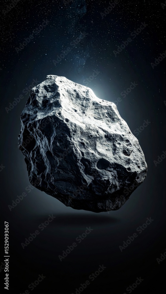 Fototapeta premium Dark background with a giant asteroid slowly moving